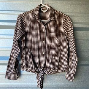 Madewell Cropped Front Tie Brown/White Plaid flannel